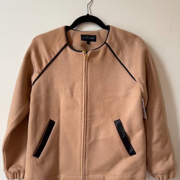 Laveer Camel Bomber Jacket with Leather Trim - Picture 2 of 4